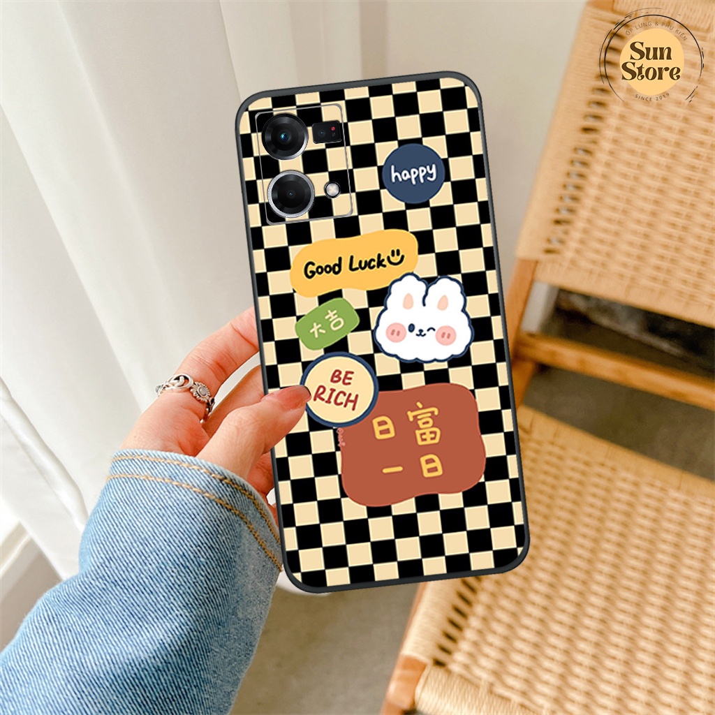 Ốp lưng Oppo Reno 7 / Reno 7 4G hoạ tiết nền kẻ caro, gấu thời trang giá rẻ