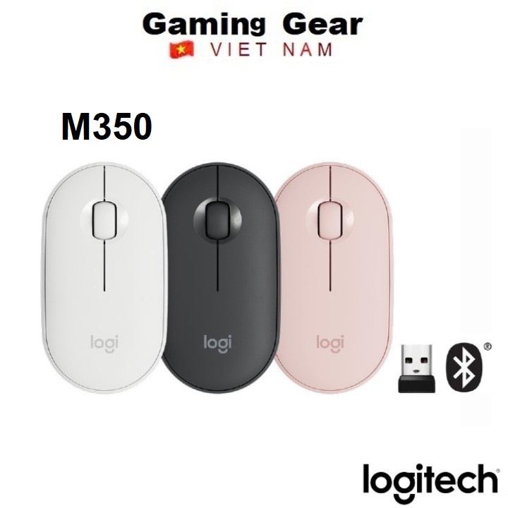 Chuột không dây Logitech M350 Pebble - Silent không tiếng click ( Bluetooth / USB, nhỏ gọn, giảm ồn, MacOS / PC )