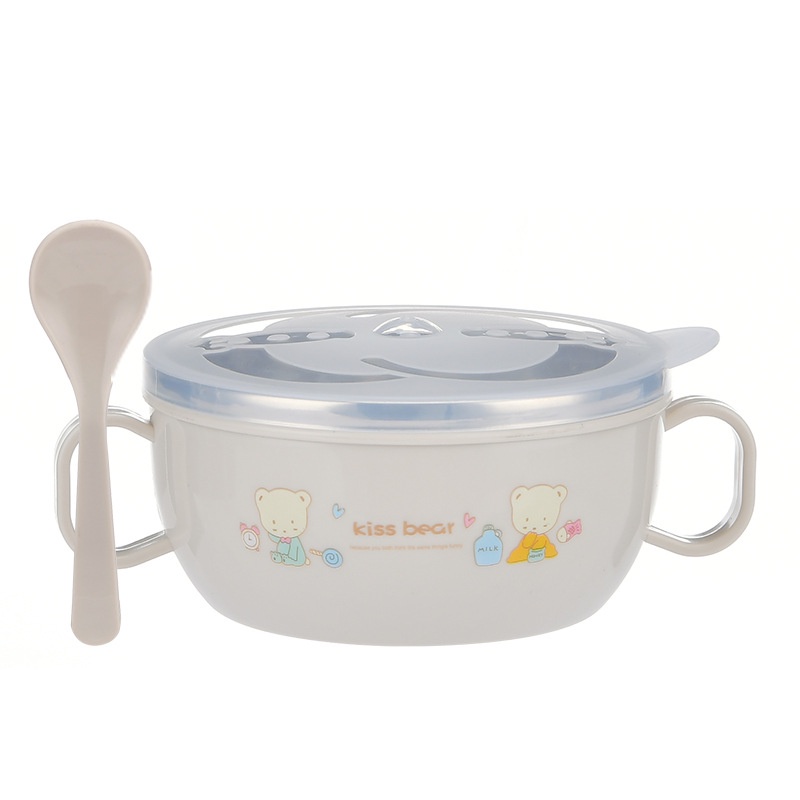 Bộ tô bát ăn chất liệu thép không gỉ 304 cách nhiệt chống bỏng hình hoạt hình dễ thương cho bé