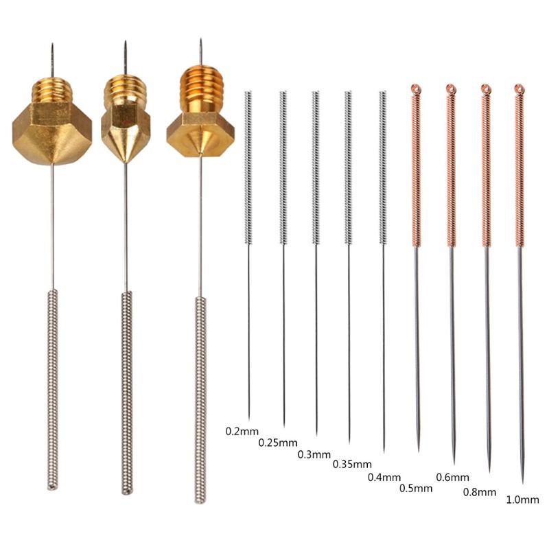 Bộ Dụng Cụ Vệ Sinh Vòi Máy In 3D 0.2 0.25 0.3 0.35 0.4 0.5 0.6 0.8 1mm Bits