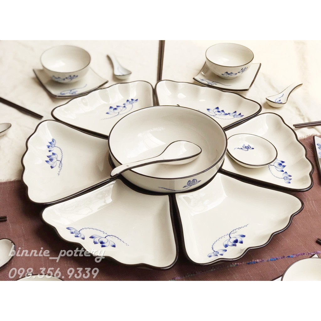 Bát Đĩa sứ Bát Tràng cao cấp, set bát đĩa hoa mặt trời nhiều kiểu dáng