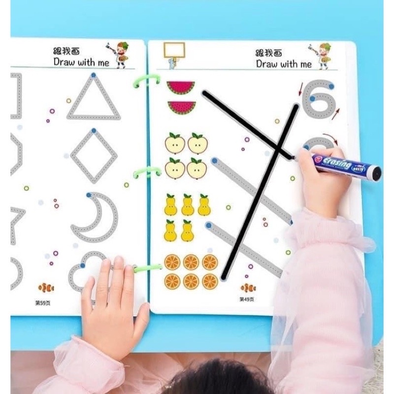 Đồ chơi học liệu Montessori tập tô, nối chữ và nét vẽ cơ bản Stroke Line Dot to Dot  64 trang cho bé