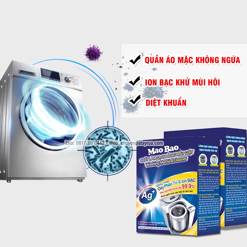 Combo 2 Hộp Bột Vệ Sinh Máy Giặt Cửa Ngang, Vệ Sinh Máy Giặt Cửa Trên, Tẩy Lồng Máy Giặt Ion Bạc 300g