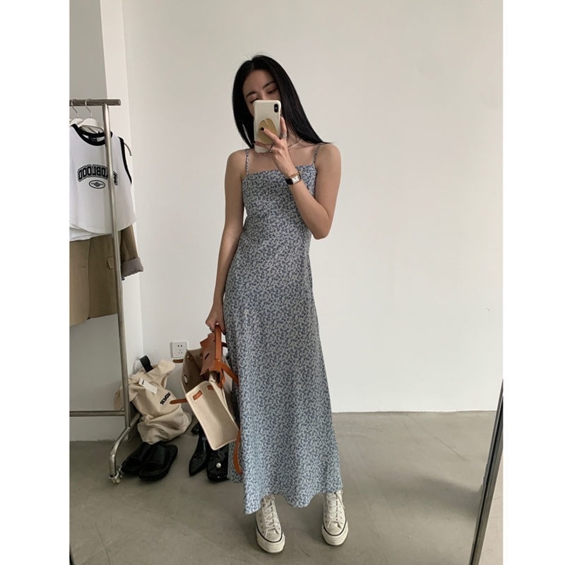 Đầm Hai Dây Ôm Eo In Họa Tiết Hoa Nhỏ Phong Cách Pháp Cổ Điển Thời Trang Cho Nữ