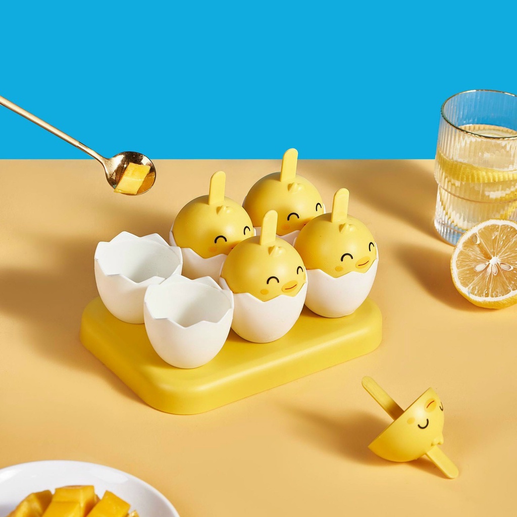 Khuôn Làm Kem Hình Quả Trứng Gà Cute Bộ 6 Khuôn Làm Kem Đáng Yêu Màu Vàng Có Chân Đế Chắc Chắn