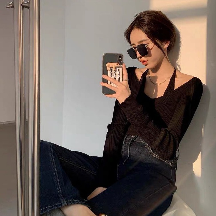 NZN Áo sweater trễ vai tay dài dáng ôm gợi cảm thời trang dành cho bạn nữ