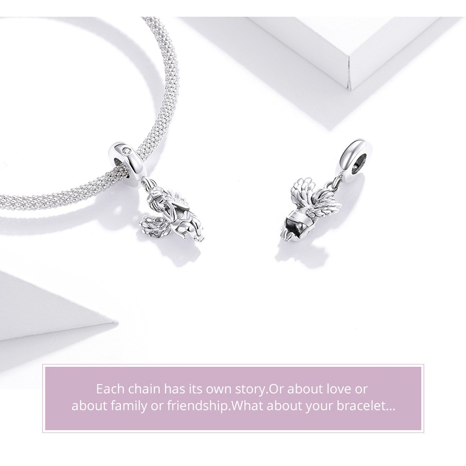 Mặt vòng tay BAMOER SCC1686 bạc 925 hình thiên thần nhỏ đính CZ thời trang cho nữ