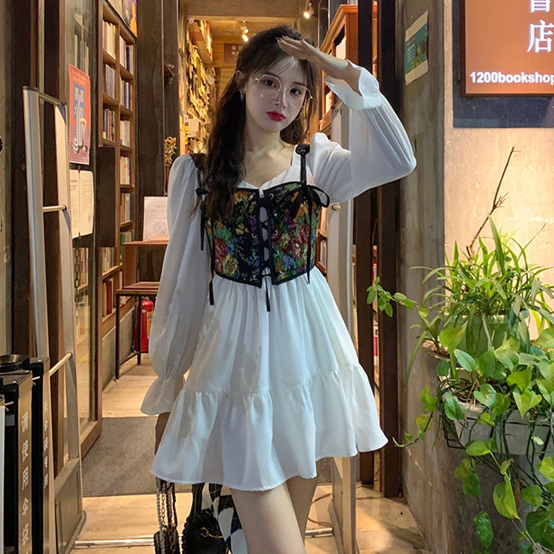 Đầm dự tiệc tay dài cổ chữ V phong cách vintage