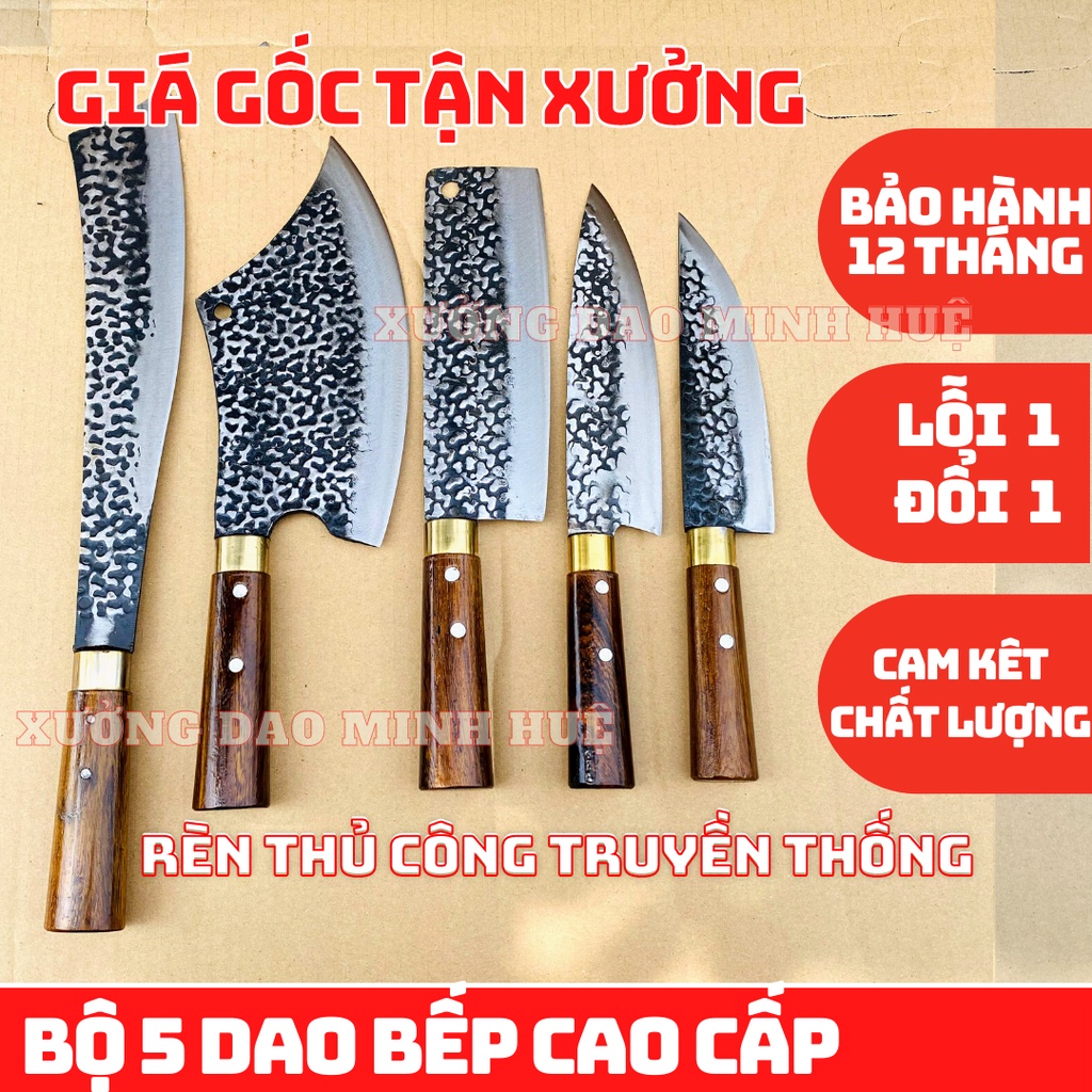 Dao bộ 5 dao nhà bếp cao cấp làm từ nhíp xe ô tô chống cong vênh sứt mẻ