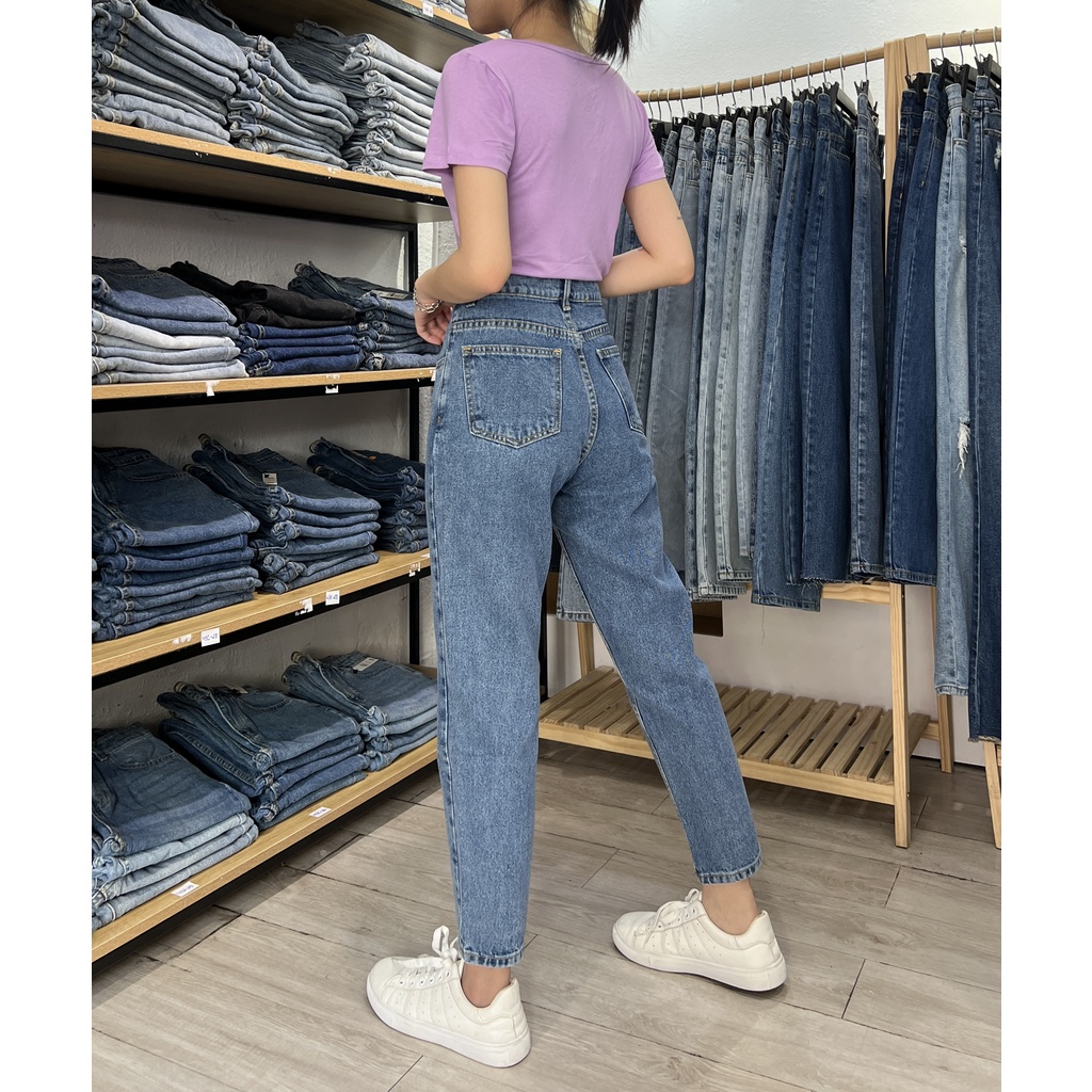 Quần Mom Jeans Nữ Lưng Cao Màu Xanh Đậm M-03C