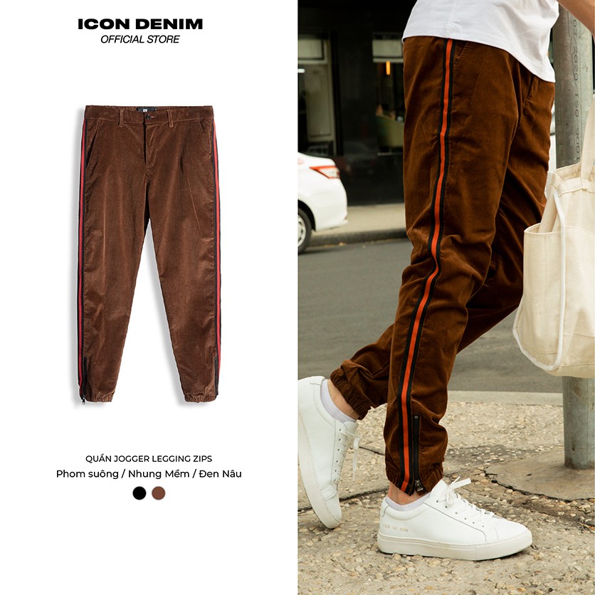 Quần Jogger Nam ICON DENIM Chất Nhung Mềm Corduroy Có Zips Ổng Chân