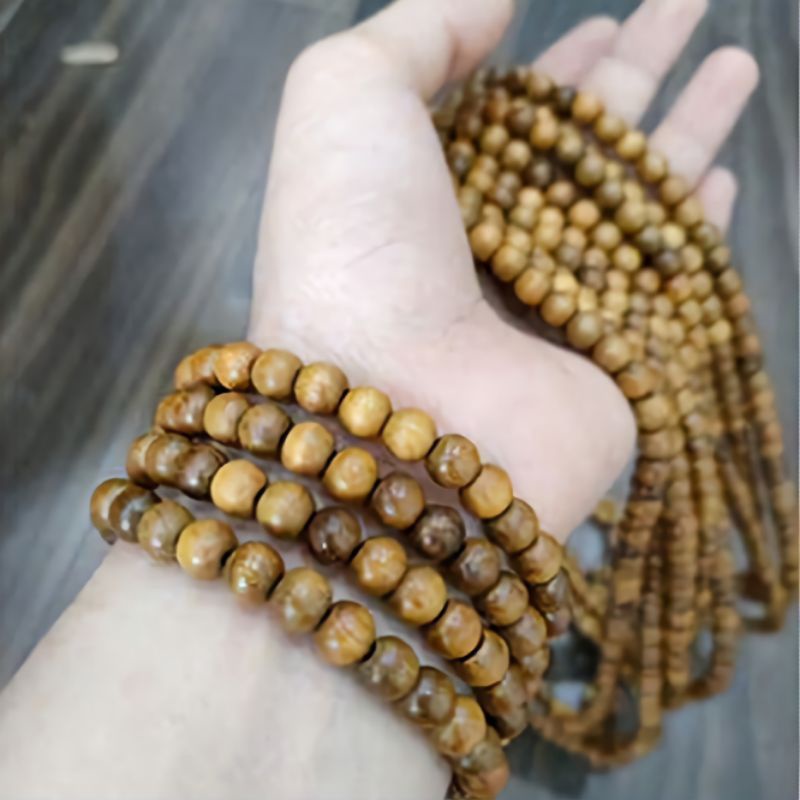 chuỗi hạt 108 vòng tay nữ hoa sen hạt tròn 6 ly gỗ thơm bach màu tự nhiên