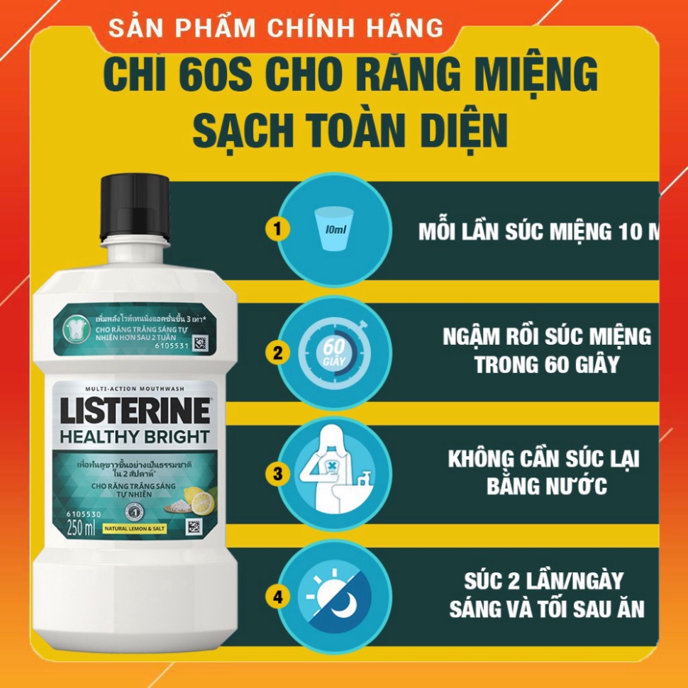 Nước súc miệng Listerine Healthy Bright trắng sáng 250ml - 210070625