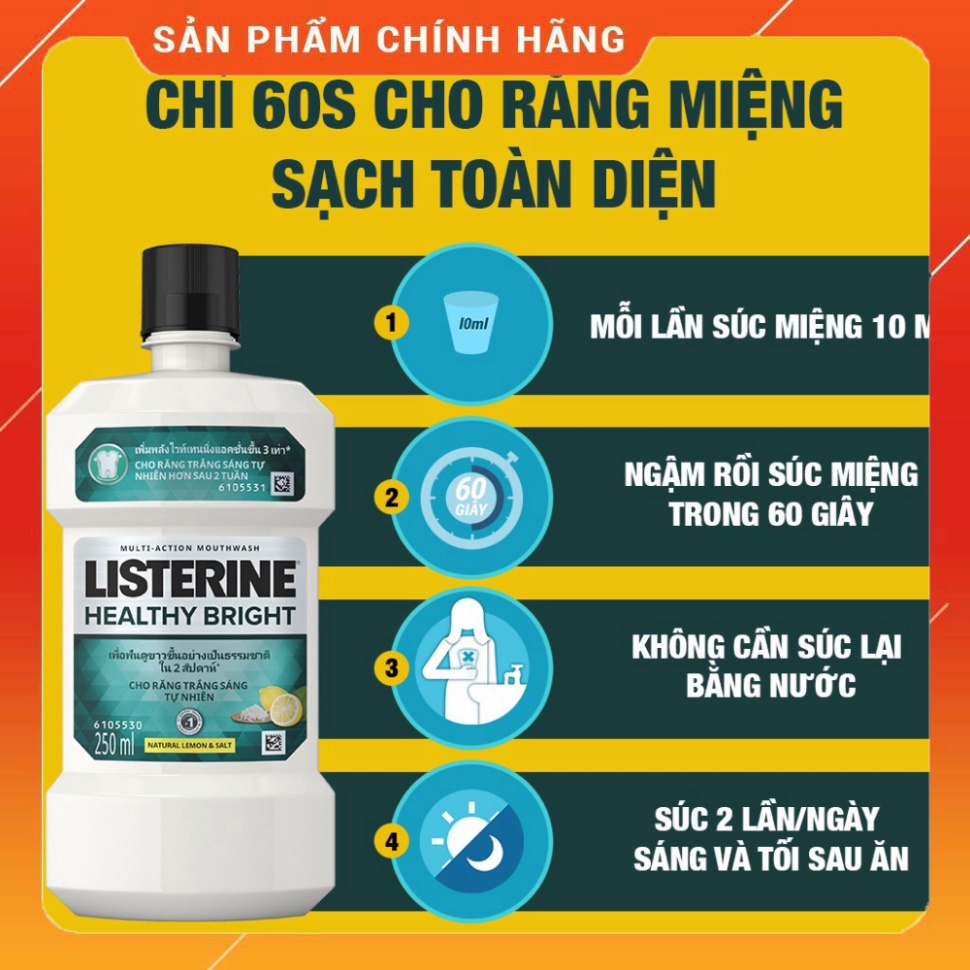 Nước súc miệng Listerine Healthy Bright trắng sáng 250ml - 210070625