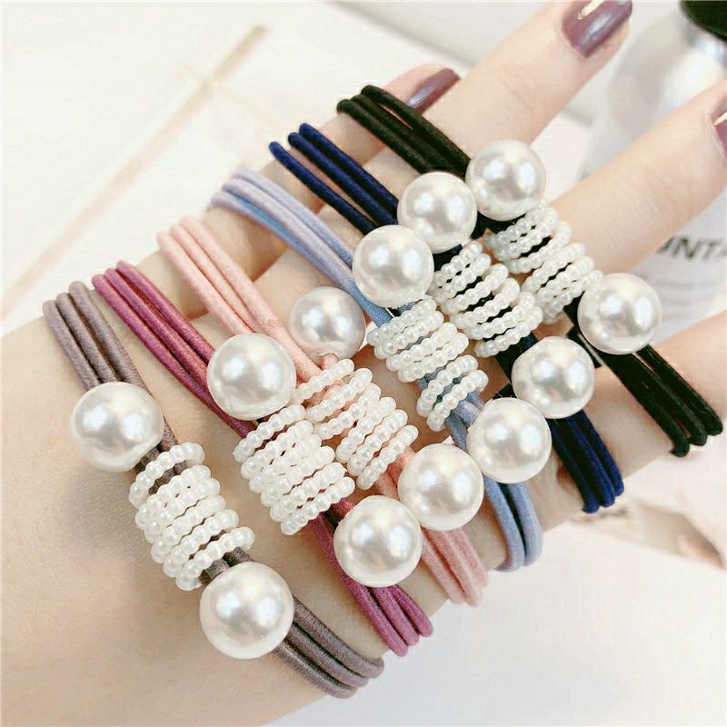 Dây buộc tóc đính nơ hạt thời trang