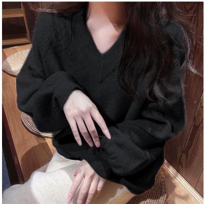 Áo sweater Dệt Kim Tay Phồng Cổ Chữ V Dáng Rộng Thời Trang Thu Đông Hàn Quốc Mới 2022 Dành Cho Bạn Nữ