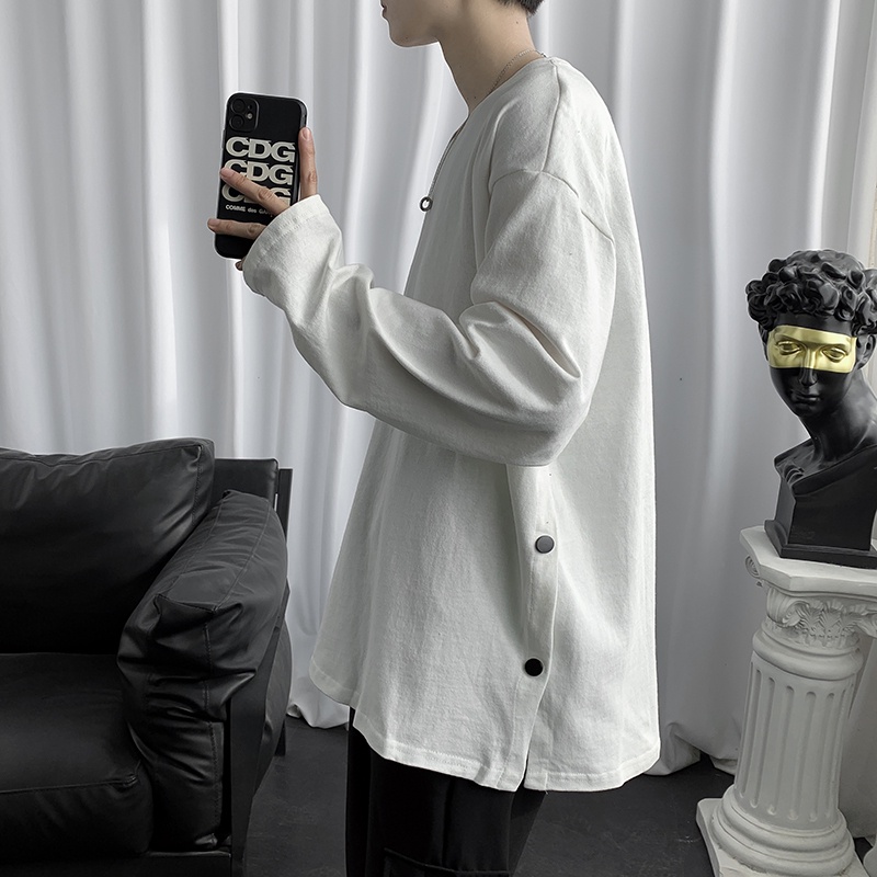 Áo sweater nam form rộng Áo thun sweater nam bigsize tay dài cài cúc hông cotton ulzzang unisex đi chơi đi học mặc trong