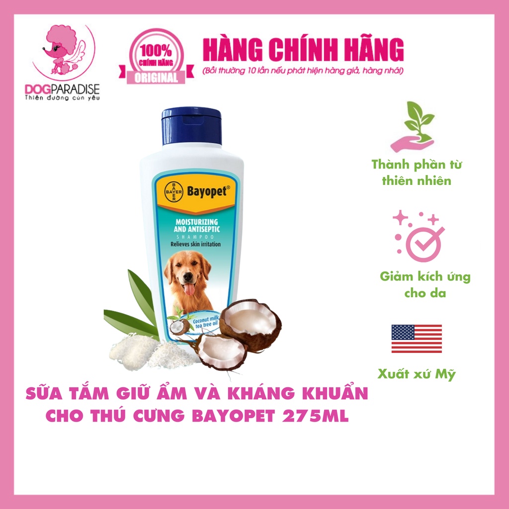 Sữa tắm giữ ẩm và kháng khu.ẩn cho thú cưng Bayopet 275ml - Dog Paradise