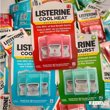 Kẹo lá ngậm thơm miệng Listerine PocketPaks Fresh Burst 72 miếng hàng Úc/ Xịt thơm miệng bạc hà xanh lá, đỏ, xanh dương