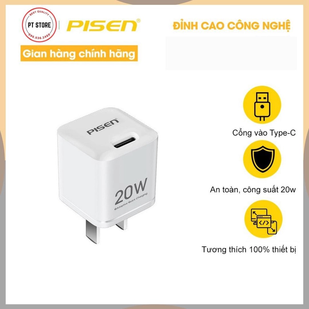 Củ sạc nhanh Pisen Teeny 20W   2 cổng chính hãng, nhỏ gọn, an toàn, đa dụng sạc nhanh cho iphone, Samsung..
