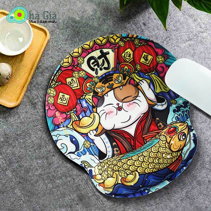 Miếng Lót Chuột Mèo Thần Tài Mouse Pad Game Cat 3D Foam ( Pad Chuột Máy Tính Mèo Đế Vương Phong Thủy May mắn ... PuKiTo)