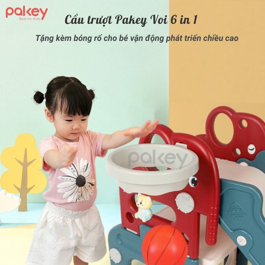 Cầu trượt cho bé PAKEY Voi đa năng làm cầu trượt, bộ bàn ghế học cho bé TẶNG KÈM Bóng Rổ Ném Vòng
