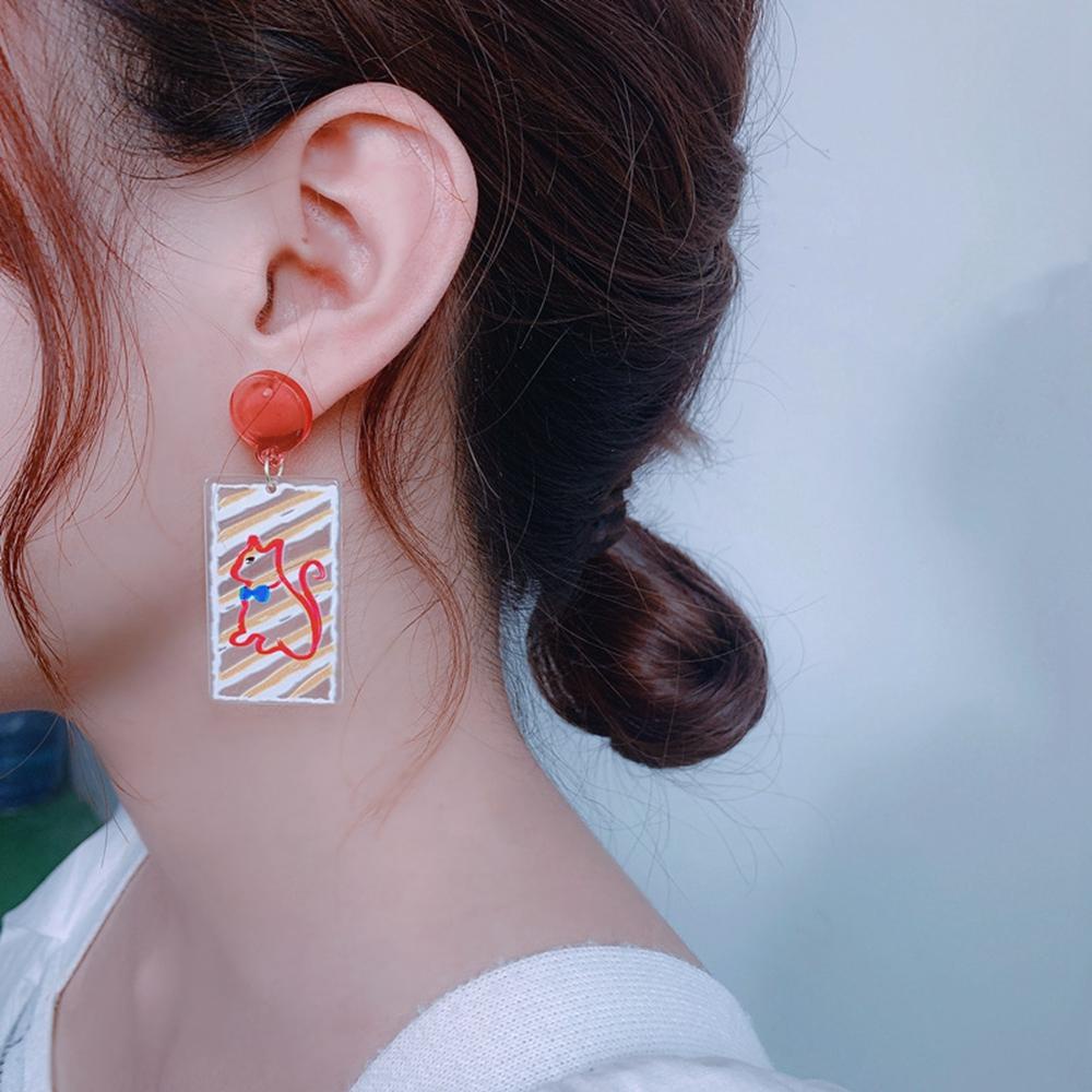 Bông Tai Hình Tròn/ Vuông/ Hoa Hướng Dương/ Mèo/ Chó Trong Suốt Kiểu Retro Hàn Quốc Thời Trang