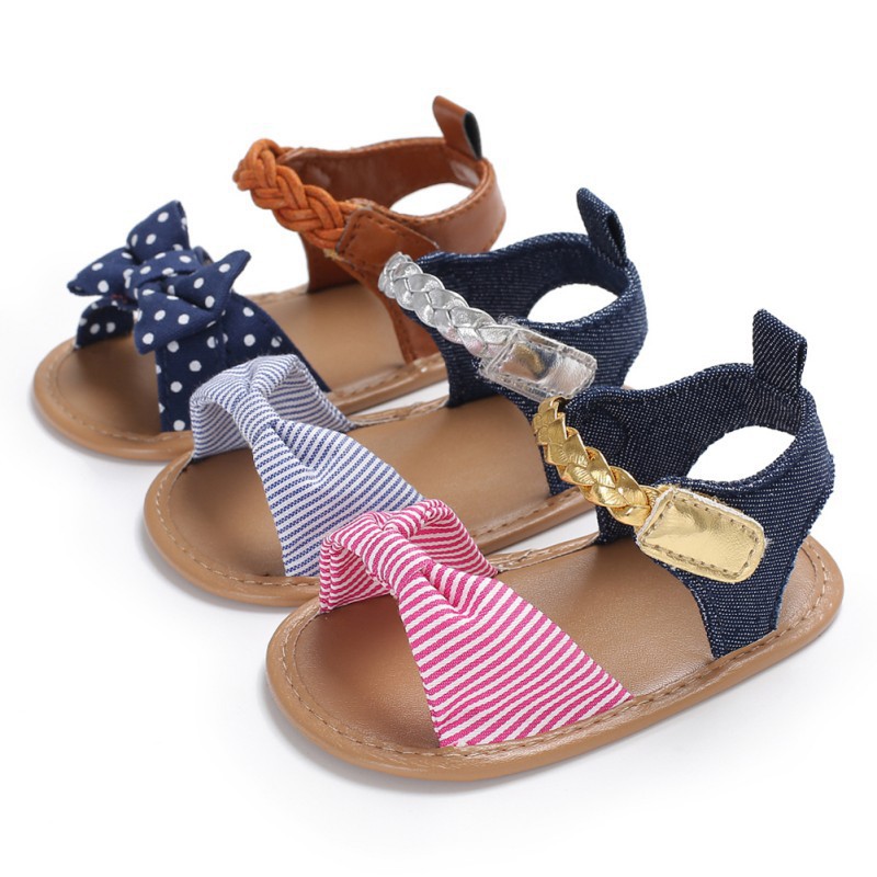 Giày sandals quai nơ kẻ sọc dễ thương cho bé