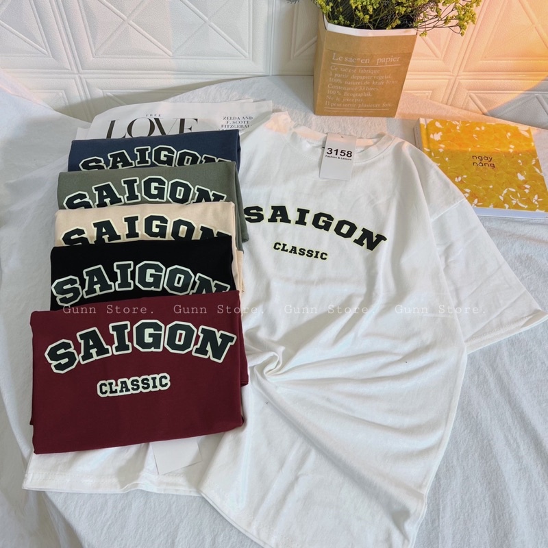 Áo Thun 3158 In Chữ SAIGON Form Rộng Unisex Chất Cotton Khô Loại 1, Thoáng Mát, Thấm Hút Mồ Hôi - GUNN