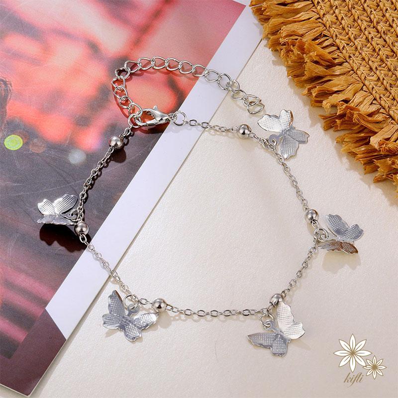 Vòng Đeo Cổ Chân Dây Xích Mặt Hình Bướm Màu Xanh Dương Thời Trang Cho Nữ