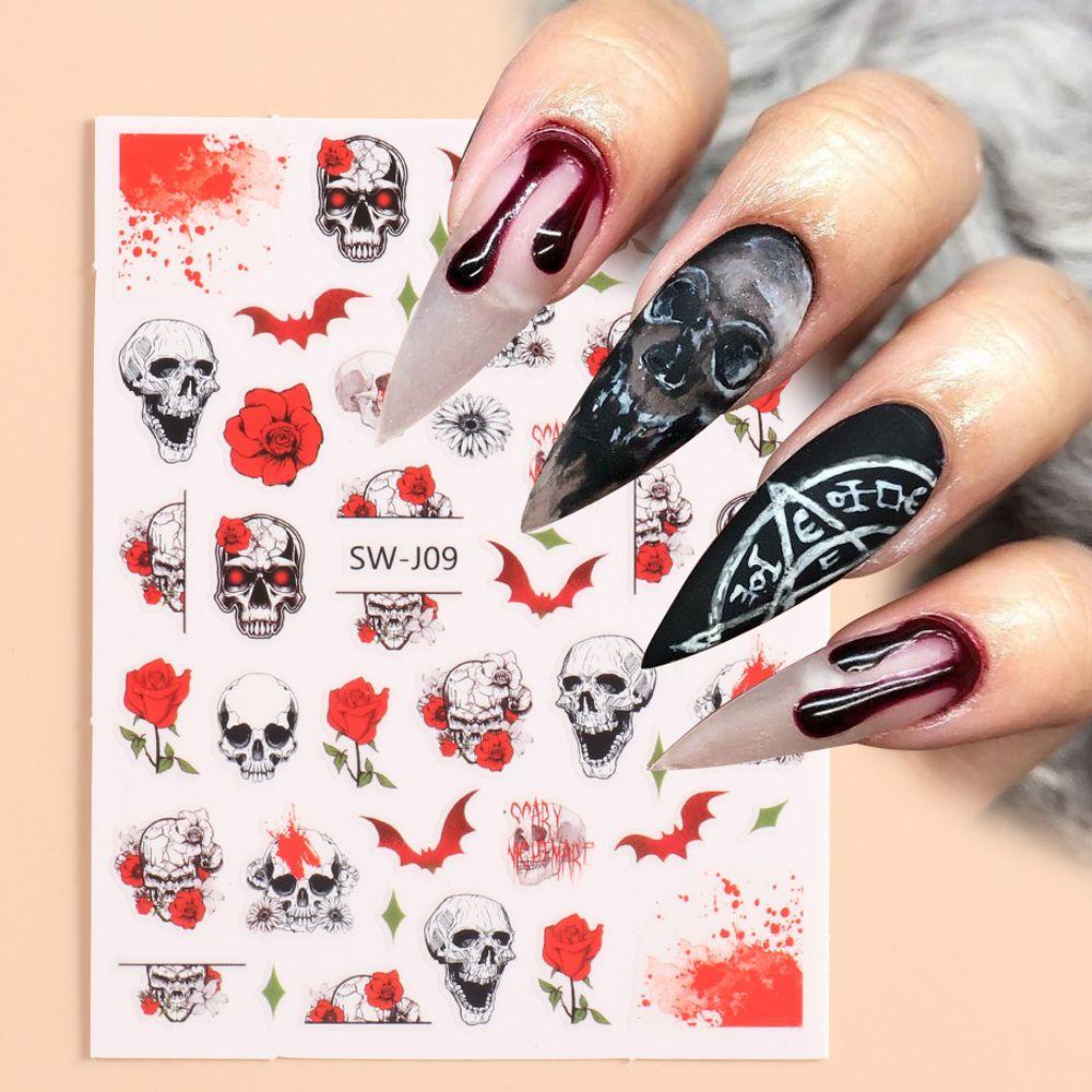 1 Tờ Miếng Dán Trang Trí Móng Tay Họa Tiết Halloween Dễ Thương