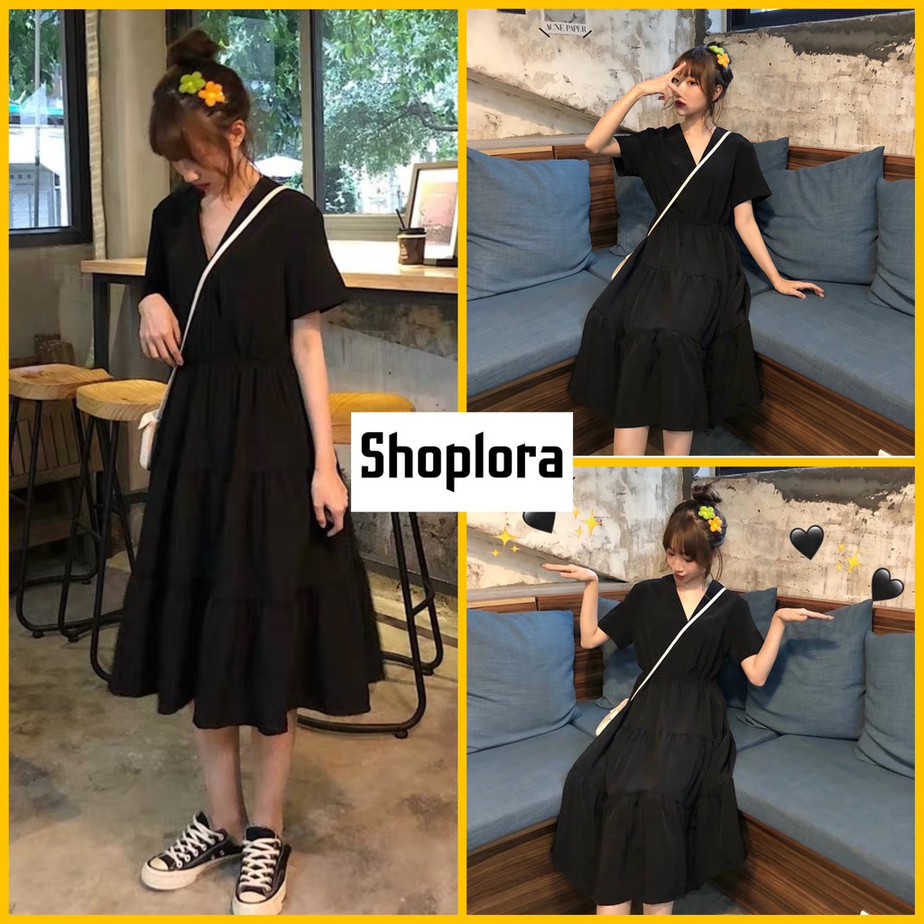 Váy babydoll dáng dài màu đen phong cách ulzzang phù hợp cho đi tiệc, đi chơi - SHOPLORA