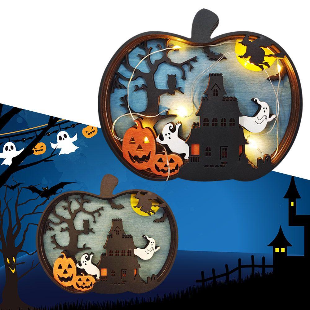 Đèn Gỗ Hình Bí Ngô Trang Trí Halloween Mới