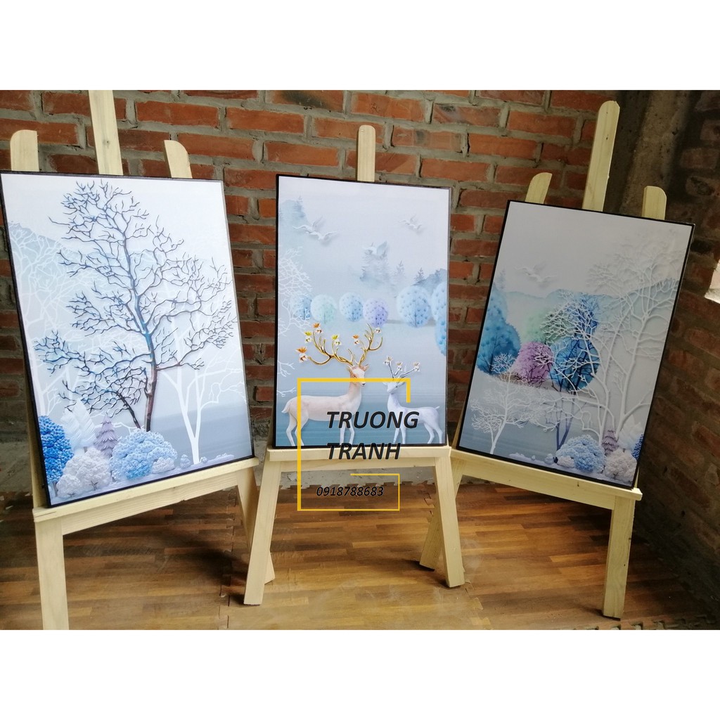Combo 3 tranh canvas khung gỗ cao cấp - 30203 hươu tuyết