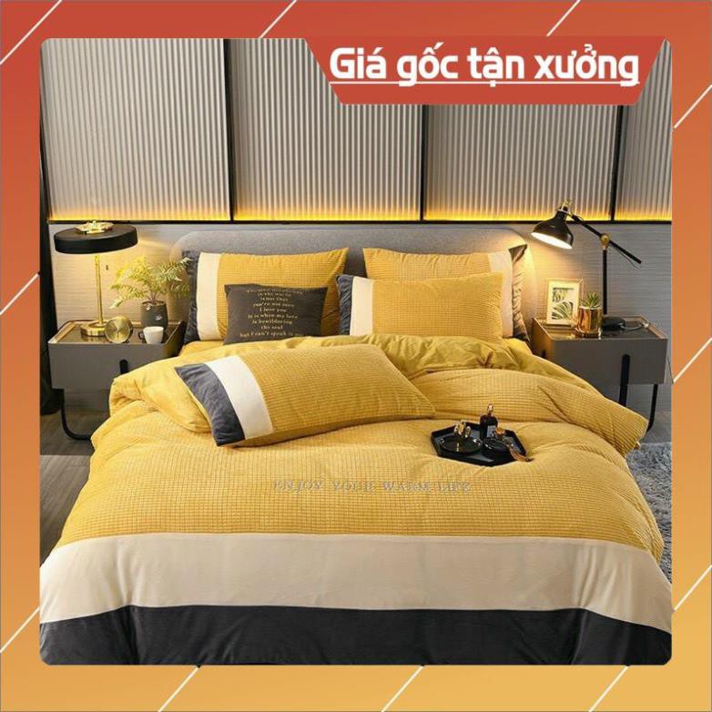 Bộ chăn ga gối nỉ nhung tăm cao cấp phối màu  sang chảnh, đủ siz 1m6 x 2m , 1m8 x 2m , 2m x 2m2