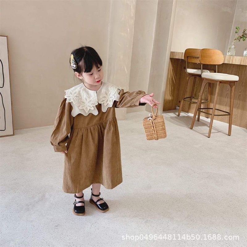 VÁY THÔ NHUNG HÀN - CỔ REN HOA CHO BÉ - GÁI SÀNH ĐIỆU - CÁ TÍNH