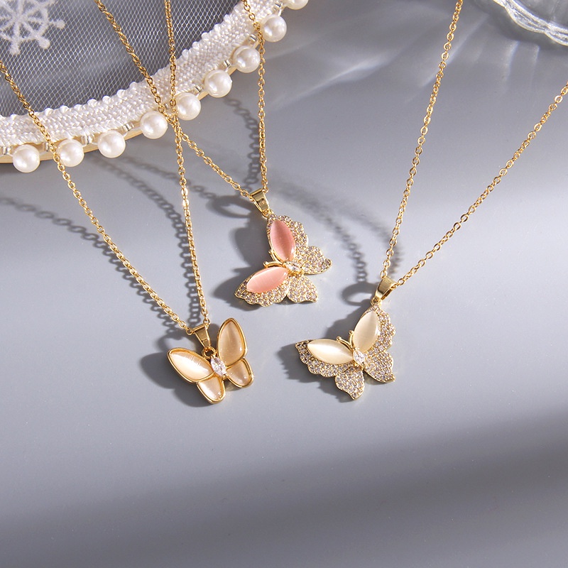Vòng cổ Mặt Cỏ Bốn Lá Đính Đá Zircon Hình Bướm Phong Cách ins Đơn Giản Và Đa Năng Cho Nữ
