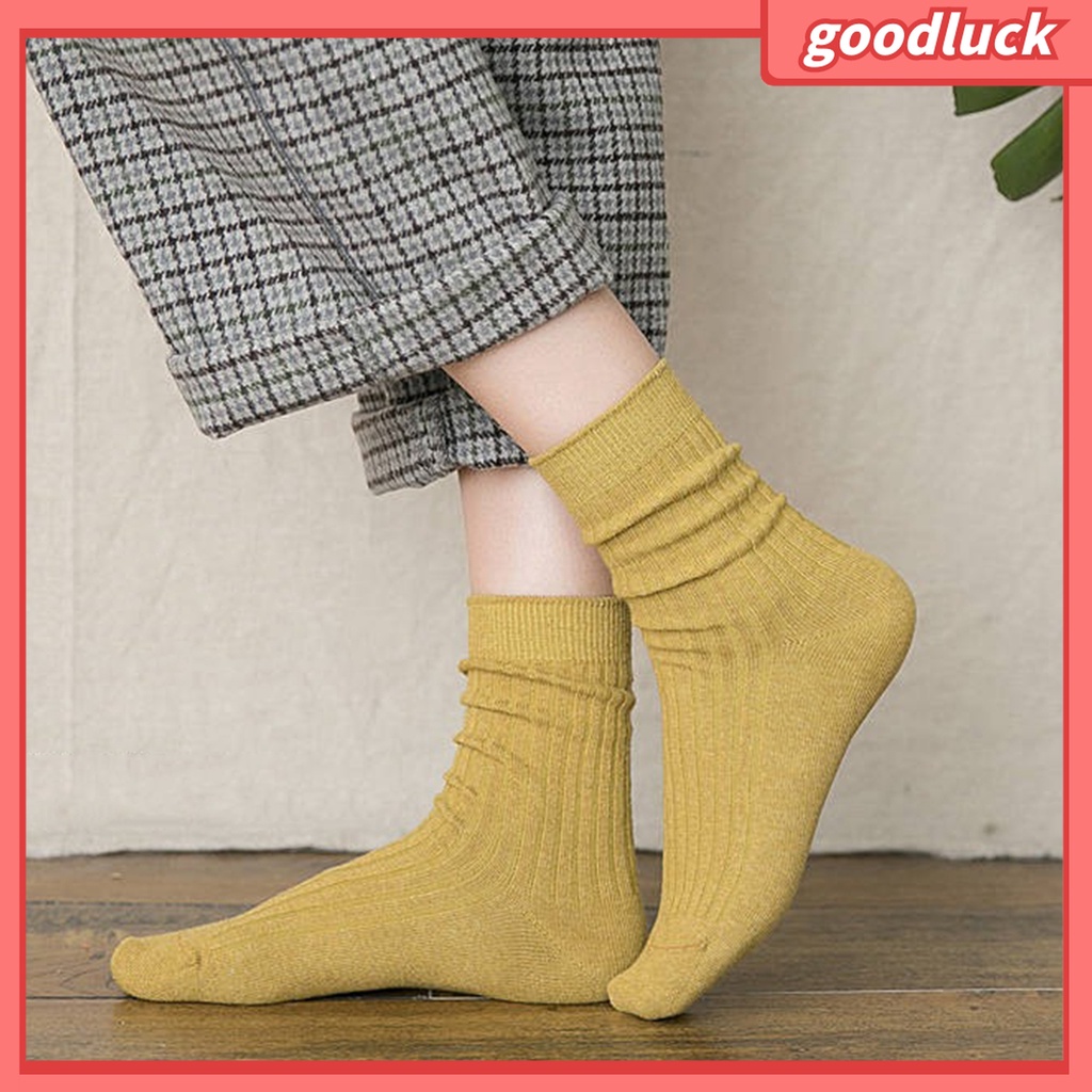 [GOLUK] Vớ Cotton Cổ Cao Mềm Mại Màu Trơn Giữ Ấm Thoáng Khí Thời Trang Xuân Đông Cho Nữ