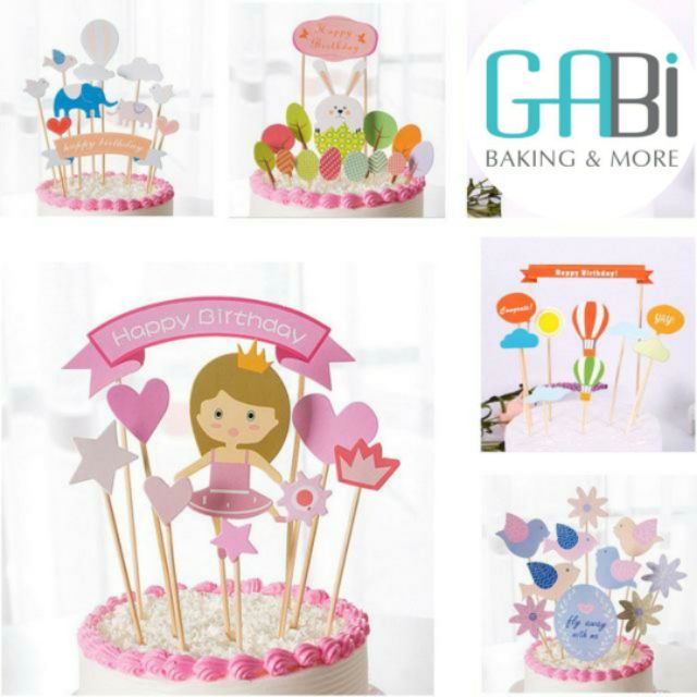 Set topper giấy cắm bánh hoạt hình