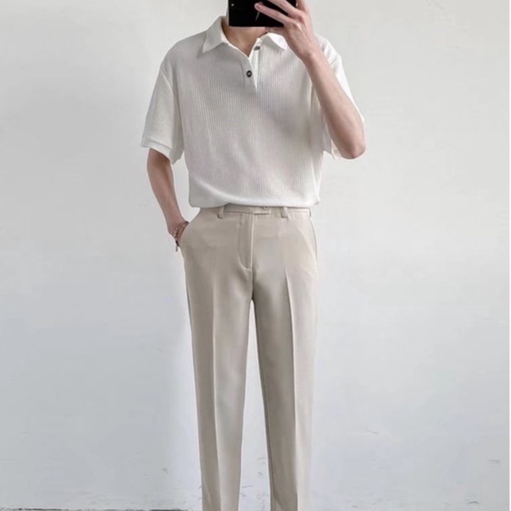 Áo Thun polo Tay Lỡ Cổ Bẻ Màu Trơn Dáng Rộng Phong Cách Hàn Quốc Thời Trang Mùa Hè Cho Nam Size M-2XL