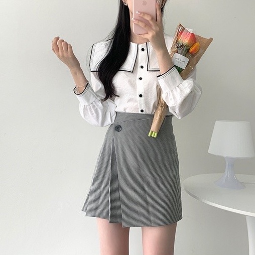 SUXI Áo Sơ Mi Tay Dài Màu Sắc Tương Phản Phong Cách Hàn Quốc Thời Trang Cho Nữ