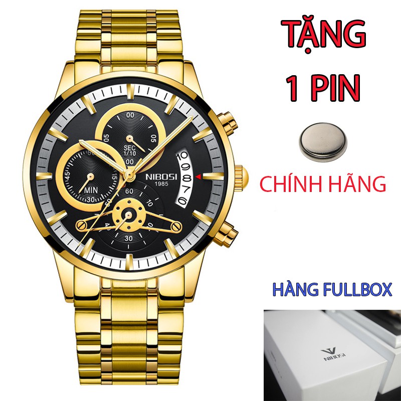 Đồng hồ Nam Nibosi 100% chính hãng, hàng fullbox, máy full kim (Ni717 dây đúc)