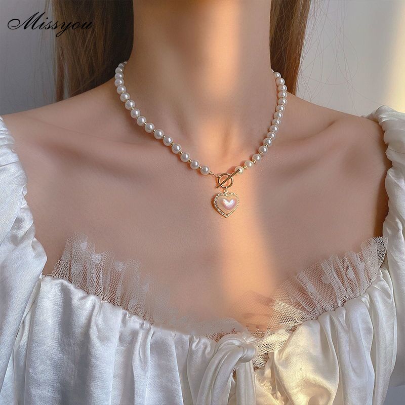Vòng Cổ Mặt Trái Tim Đính Ngọc Trai Phong Cách Thời Trang Hàn Quốc Dành Cho Nữ