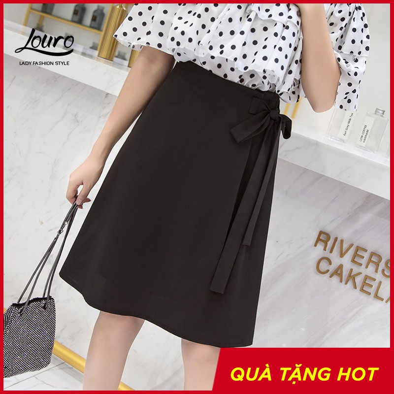 Chân váy công sở đẹp Louro L702, dáng thiên chữ ẢNH THẬT mẫu chân váy cách điệu xếp ly buộc nơ eo | BigBuy360 - bigbuy360.vn
