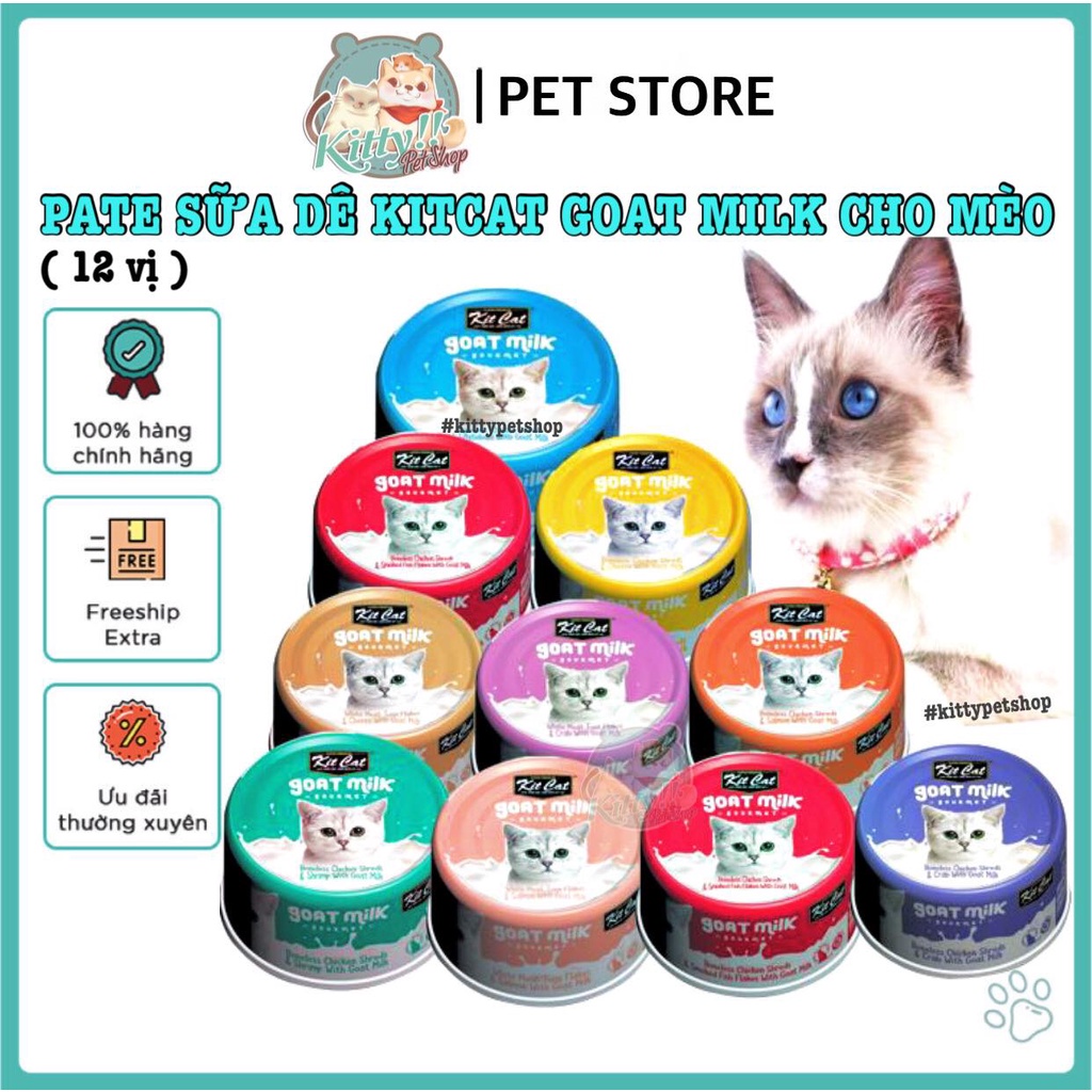 Pate sữa dê Kit Cat Goat Milk - thức ăn pate dạng ướt bổ sung sữa dê, nhiều vị topping dành cho mèo - Kitty Pet Shop BM