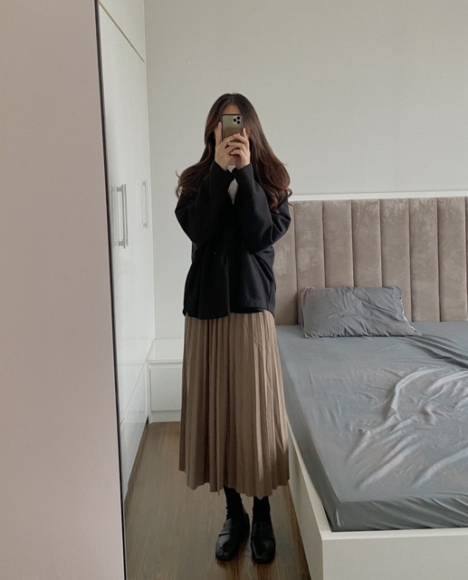 Chân váy midi xếp li kèm đai freesize 1915 | BigBuy360 - bigbuy360.vn