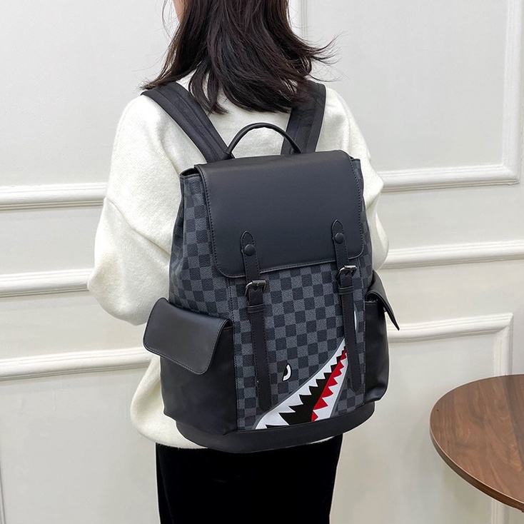 Balo Caro Black phong cách Bape cá mập, Bape Backpack, Chất liệu da chống nước DuSo.LuxuryStreetWear