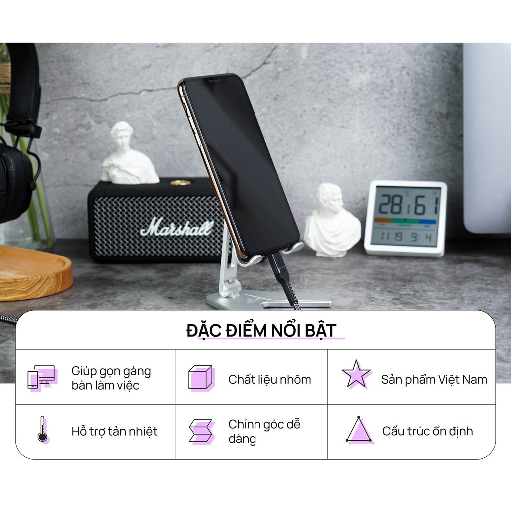 [Mã SKAMSALE03 giảm 10% đơn 200k] Giá đỡ Điện thoại/Tablet HyperWork P25 Bạc - Khung nhôm phiên bản 2021