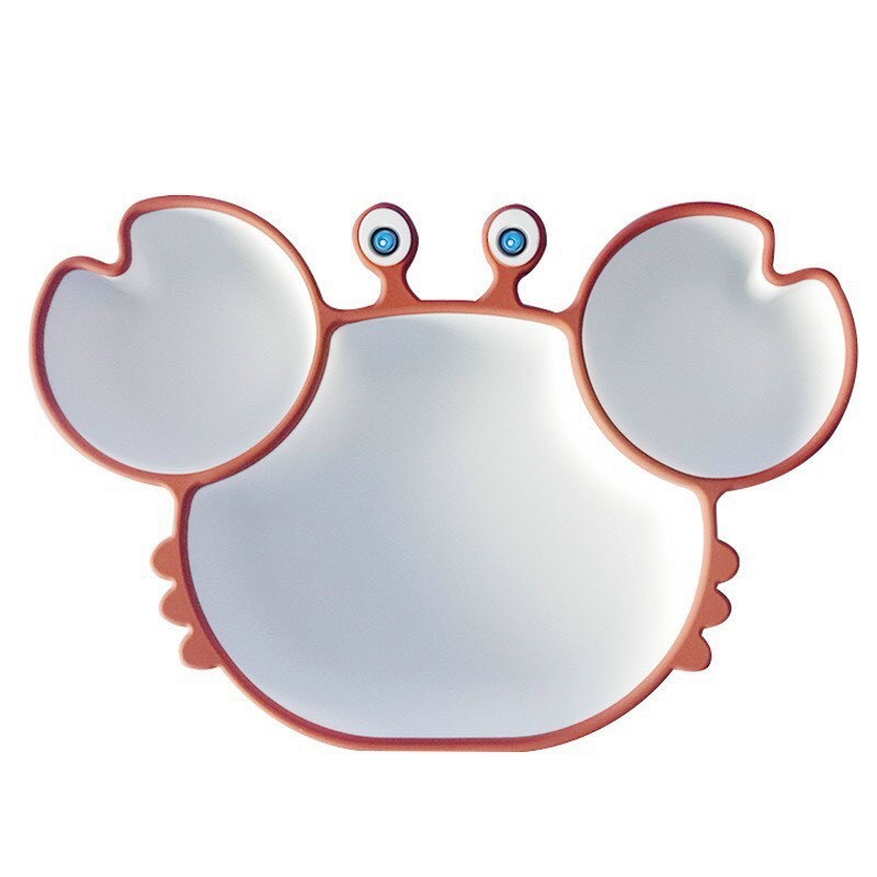Khay ăn dặm chống đổ silicon hình cua cho bé có đế hút kèm hộp đựng xịn xò kt 15x23x3.5 cm