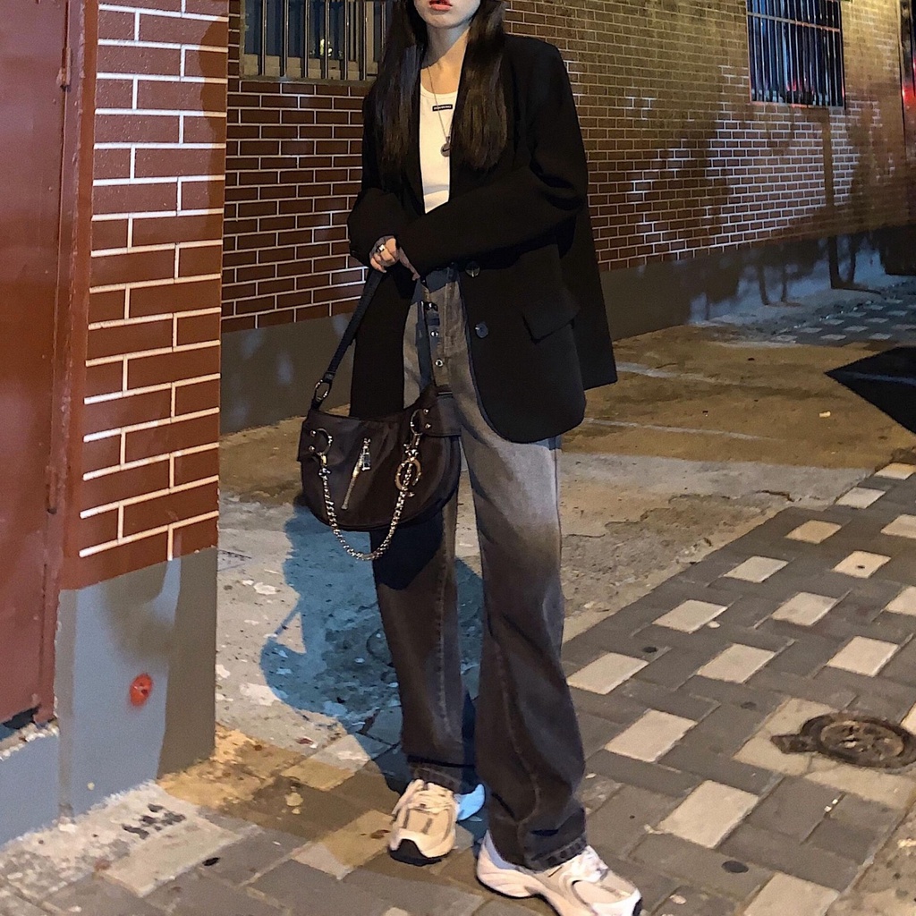 Quần Jeans Lưng Cao Dáng Rộng Thời Trang Cá Tính Dành Cho Nữ